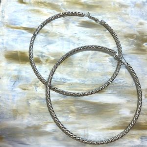 Silver earrings. Silver hoops.